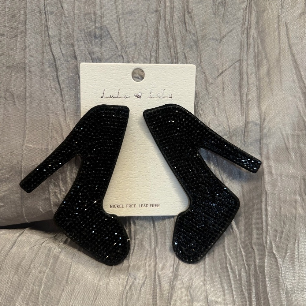 Black Glitter High Heel Earrings